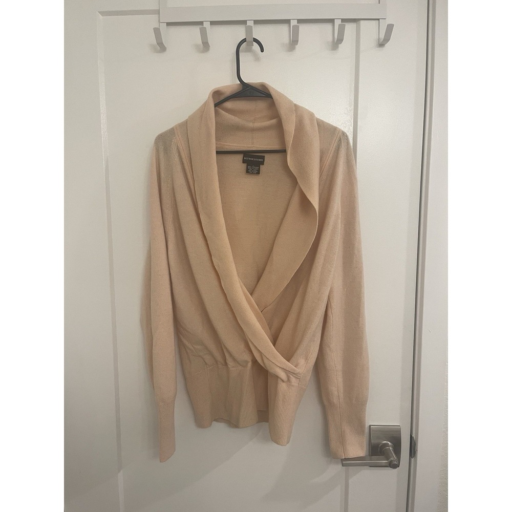 Sutton Studio Cashmere Pink Wrap Sweater Pullover Holiday Preppy Oldmoney